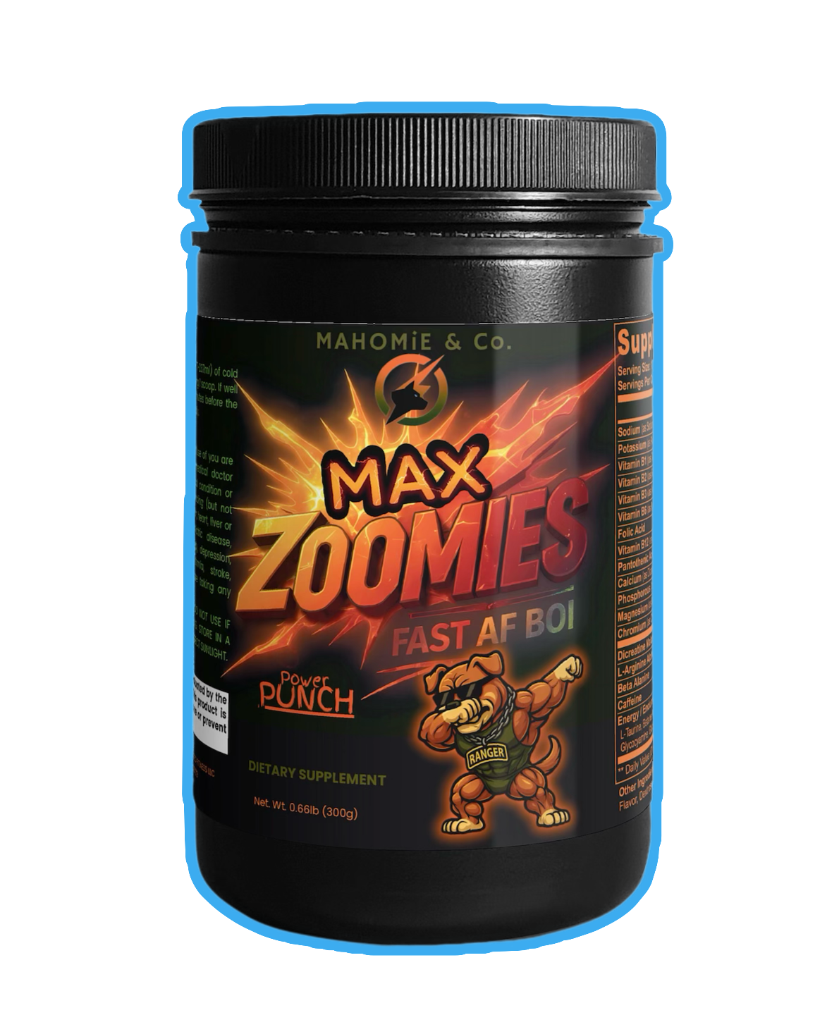 ZOOMiES MAX pre-workout jar - Power Punch flavor